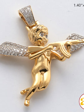 10KY 0.50CTW DIAMOND ANGEL WITH GUN PENDANT