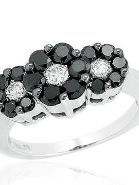 14KW 0.50CTW BLACK DIA 3-STONE FLOWER RING