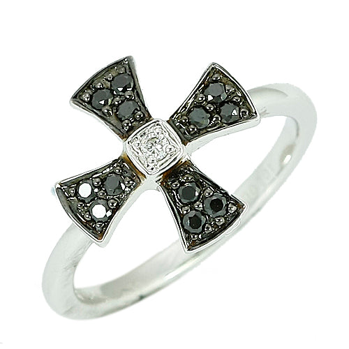 14K 0.25CTW BLACK DIA FANCY CROSS RING