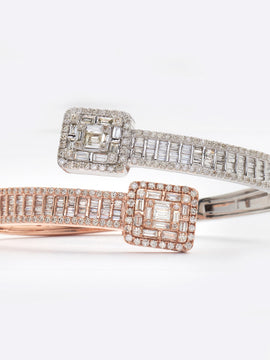 14KR+W 6.25CTW DIAMOND CUFF BRACELET - BAGUETTE &