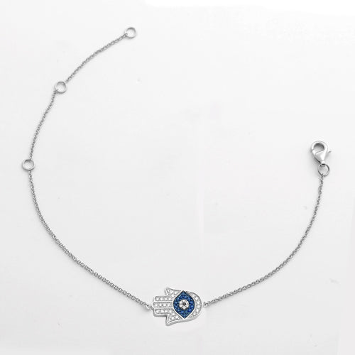 14KW 0.20CTW BLUE AND WHITE DIAMOND EVIL EYE HAMZA