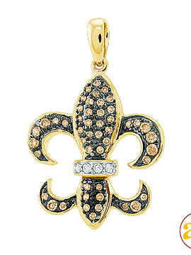 10KY 0.35CTW CHAMPAGNE DIAMOND FLEUR DE LIS PENDAN