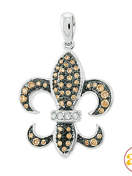 10KW 0.35CTW CHAMPAGNE DIAMOND FLEUR DE LIS PENDAN