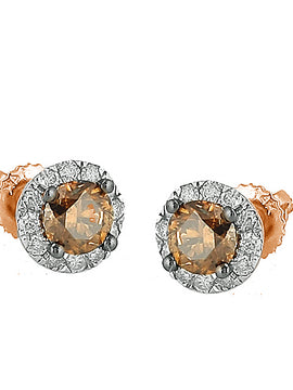 14KR 1.00CTW CHAMPAGNE HALO STUDS