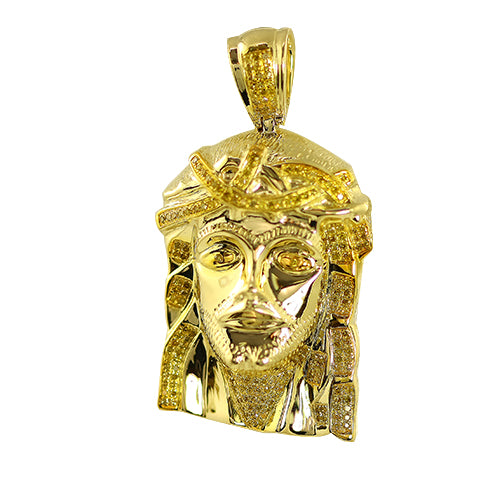 10KY 0.55CTW YELLOW DIAMOND JESUS PENDANT