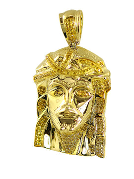 10KY 0.55CTW YELLOW DIAMOND JESUS PENDANT