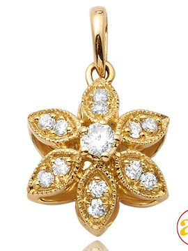 14KY 0.15CTW DIAMOND FLOWER SHAPED PENDANT - 0.5"