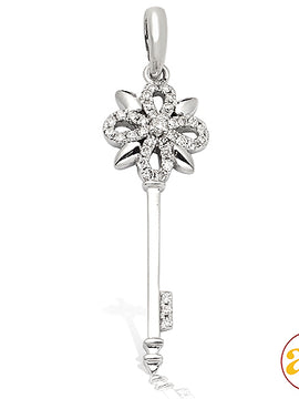 14KW 0.20CTW DIAMOND FLOWER DESIGN KEY PENDANT