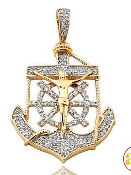 14KY 0.70CTW DIAMOND ANCHOR JESUS PENDANT