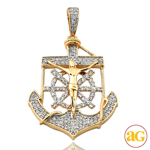 10KY 0.70CTW DIAMOND ANCHOR JESUS PENDANT