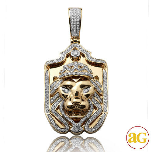 14KY 1.05CTW DIAMOND LION HEAD WITH CROWN DOGTAG P