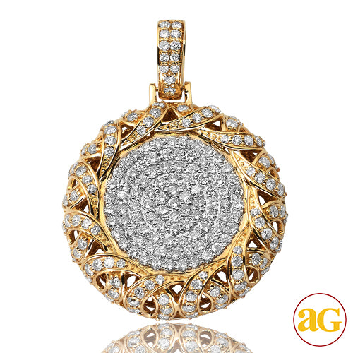 14KY 5.25CTW DIAMOND FLAT DISC PENDANT WITH 3-D BR