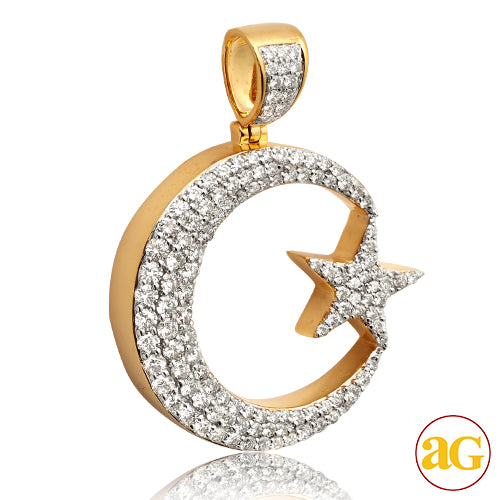 10KY 3.00CTW DIAMOND CRESCENT MOON WITH STAR