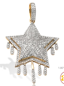 10KY 0.75CTW DRIPPING DIAMOND 3-D STAR PENDANT