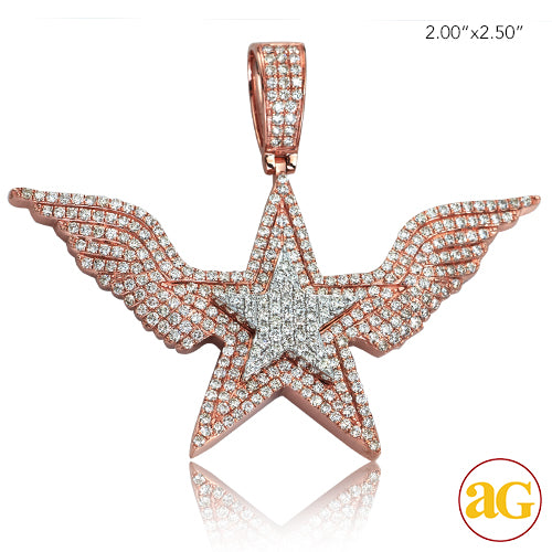 14KR+W 3.55CTW DIAMOND 3-D STAR WITH WINGS PENDANT