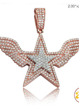 14KR+W 3.55CTW DIAMOND 3-D STAR WITH WINGS PENDANT