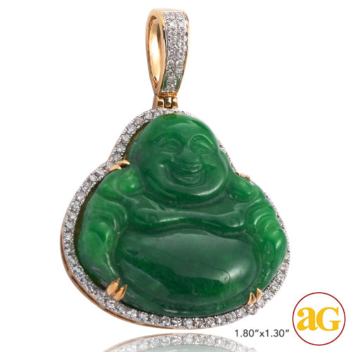 14KY 1.00CTW DIAMOND JADE BUDDHA PENDANT -