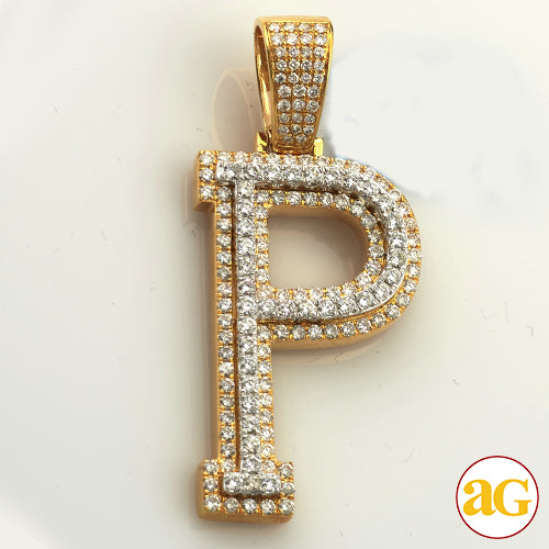 10KY +W 2.90CTW TWO TONE DIAMOND INITIAL PENDANT