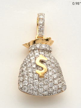 10KY 1.20CTW DIAMOND PUFFED MONEY BAG PENDANT