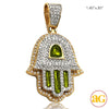 14KY 0.80CTW DIAMOND HAMZA PENDANT WITH GREEN