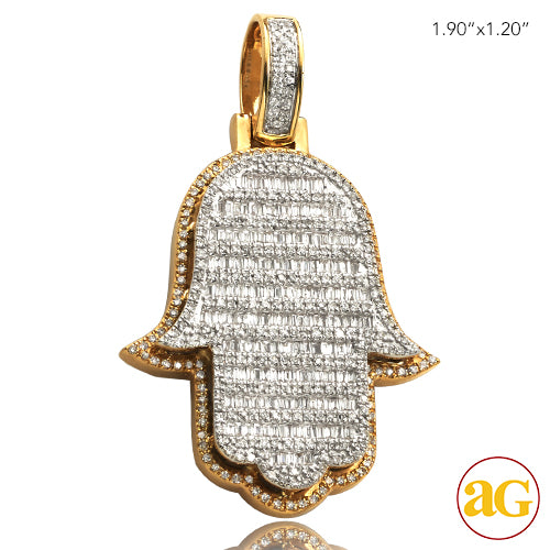 14KY 1.75CTW BAGUETTE DIAMOND 3-D HAMZA PENDANT