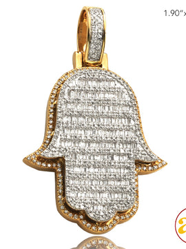 14KY 1.75CTW BAGUETTE DIAMOND 3-D HAMZA PENDANT