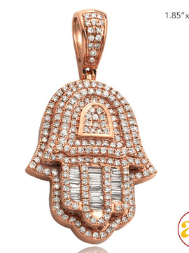 14KR 2.65CTW BAGUETTE DIAMOND HAMZA PENDANT