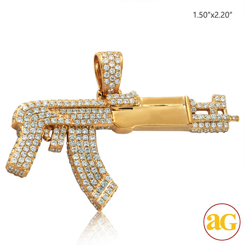 14KY 3.20CTW DIAMOND AK-47 GUN PENDANT