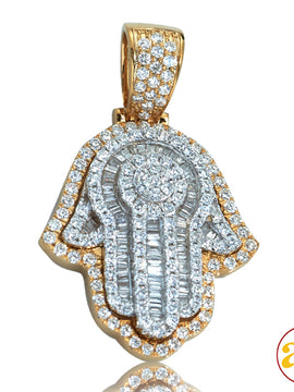 14KY+W 2.00CTW TWO TONE DIAMOND HAMZAH PENDANT