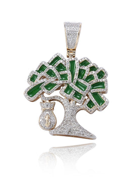 10KY 0.65CTW DIAMOND MONEY TREE PENDANT WITH GREEN