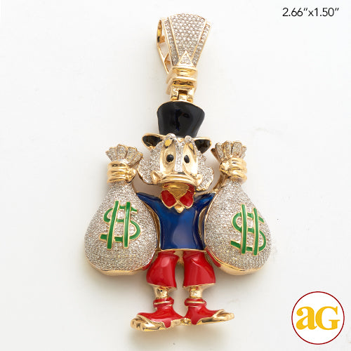 10KY 1.50CTW DIAMOND DUCK WITH MONEY BAGS PENDANT