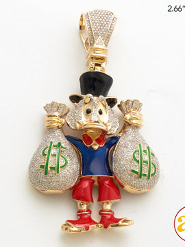 10KY 1.50CTW DIAMOND DUCK WITH MONEY BAGS PENDANT