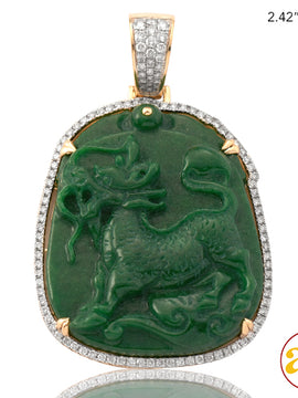 14KY 1.50CTW DIAMOND JADE DRAGON PENDANT