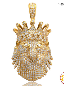 14KY 2.85CTW DIAMOND LION HEAD WITH CROWN