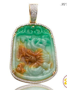 14KY 1.75CTW DIAMOND JADE PHOENIX PENDANT