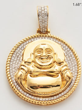 10KY 0.80CTW DIAMOND FAT SIDDING BUDDHA MEDALLION