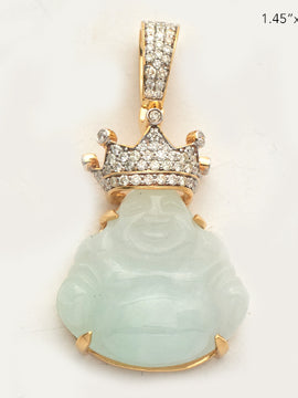 10KY 0.35CTW DIAMOND JADE KING BUDDHA PENDANT