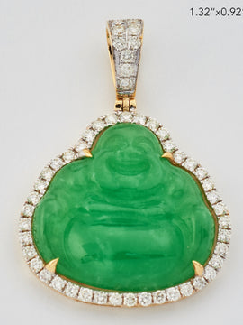 10KY 0.70CTW DIAMOND JADE BUDDHA PENDANT