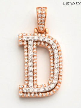 10KR 0.90CTW DIAMOND 3D TWO TONE LETTER PENDANT