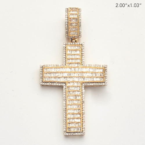 14KY 1.50CT BAGUETTE DIAMOND CROSS PENDANT