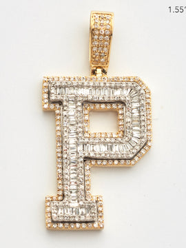 10KY 1.05CT BAGUETTE DIAMOND INITIAL PENDANT