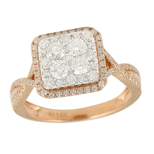 14KR 1.00CTW DIAMOND SQUARE CLUSTER RING