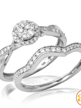 14KW 0.50CTW ROUND CLUSTER DIAMOND BRIDAL SET WITH