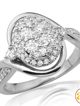 14KW 0.75CTW DIAMOND OVAL DOME CLUSTER RING WITH H