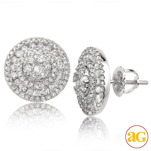 14KW 1.10CTW DIAMOND ROUND CLUSTER EARRING STUDS W