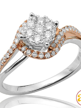 14KW+R 0.50CTW DIAMOND TWO TONE CLUSTER RING WITH