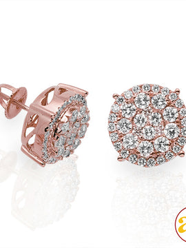 14KR 2.00CTW DIAMOND ROUND CLUSTER EARRINGS WITH H