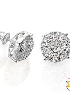 14KW 2.00CTW DIAMOND ROUND CLUSTER EARRINGS WITH H