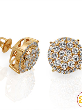 14KY 2.00CTW DIAMOND ROUND CLUSTER EARRINGS WITH H