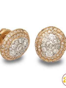 14KY 1.00CTW DIAMOND ROUND DOME CLUSTER EARRING ST